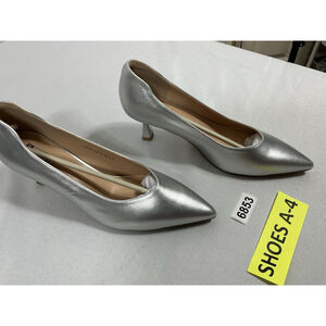 Silver Pointed-Toe Kitten Heel Pumps